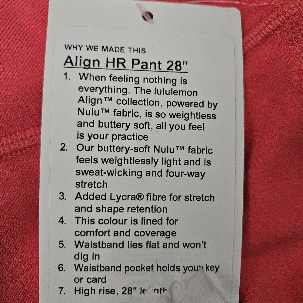 Lululemon Align HR Pant 28” PLBR Pale Raspberry Pink Leggings Women's Size 8 - Picture 7 of 7